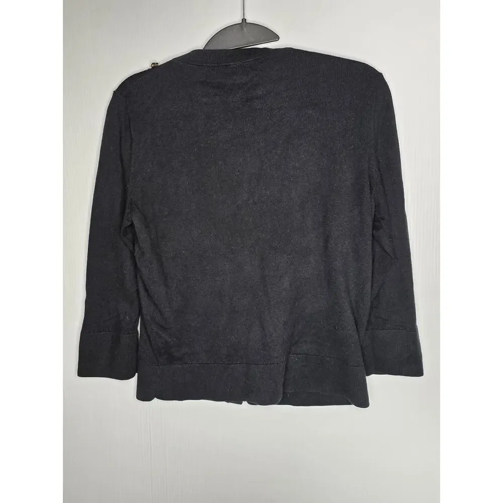 Kate Spade Size M Black Cardigan Sweater Embellished Neckline Cotton Silk Blend